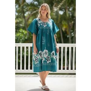 Anthony Richards Tropical Floral Dress – Teal – Size Medium